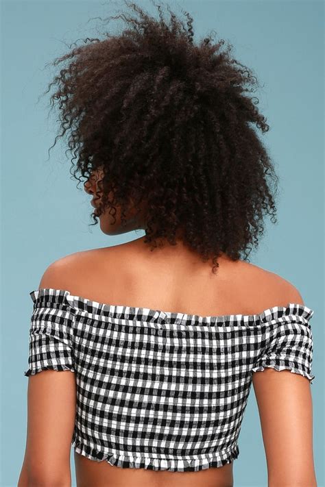 Cute Black Gingham Crop Top Smocked Crop Top Plaid Top