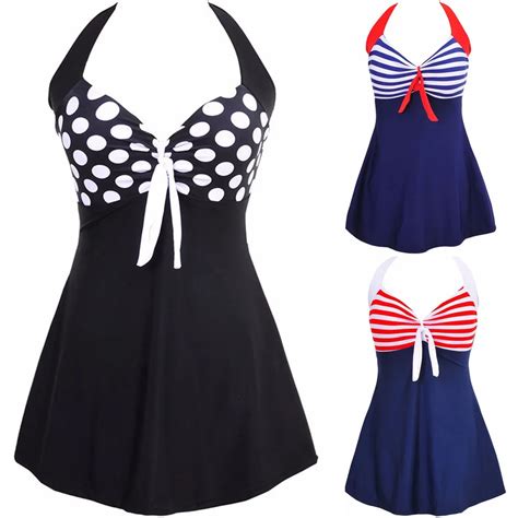 Newest Sexy Stripe Padded Halter Skirt Swimwear Women One Piece