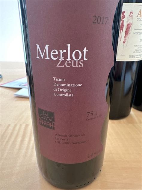 2017 Azienda Vitivinicola La Costa Merlot Zeus Switzerland Ticino