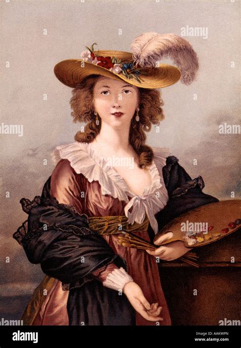 SELF PORTRAIT OF BRUNIN 18TH CENTURY WOMAN HOLD ARTIST PALETTE & BRUSHES FASHION BEAUTY LARGE ...