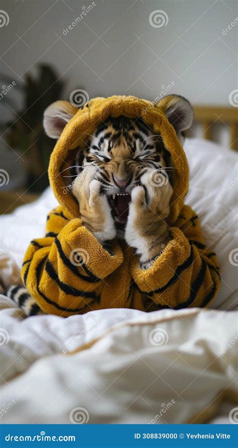 Playful Tiger Cub Enjoying Home Comforts Generative Ai Stock