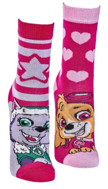 2 Paar Paw Patrol Mädchen Socken Hunde Kinder Uni Pink Baumwolle Skye