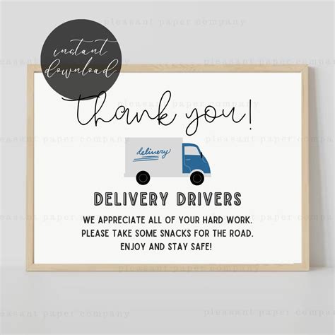 Printable Delivery Driver Thank You Sign 8x10 Delivery Driver Snack Sign Take A Treat Sign