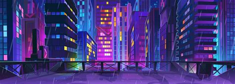 Free Vector | Rainy night cityscape with neon lights