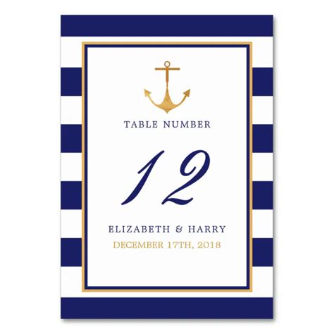 Vintage Nautical Gold Anchor Navy And Gold Wedding Table Number Zazzle