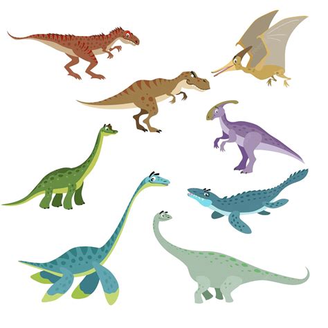 Conjunto De Dinossauros Dos Desenhos Animados Coleção De Dinossauros Bonitos Em Estilo Simples