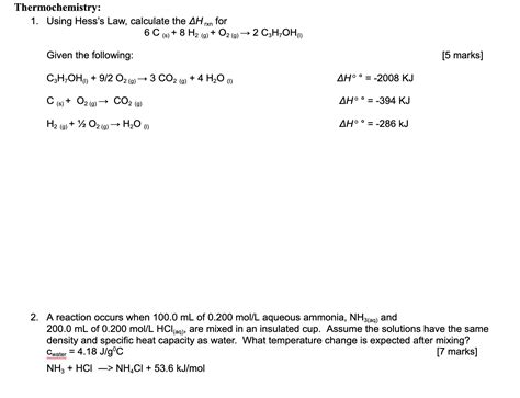 Solved Thermochemistry 1 Using Hesss Law Calculate The