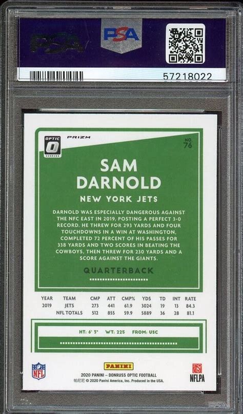 NFL 2020 Donruss Optic Football Silver Holo Prizm Sam Darnold 76 PSA