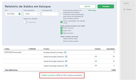 Como gerar um relatório o saldo do meu estoque Bling