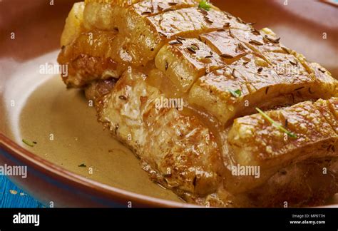 Authentic Schweinebraten German Pork Roast Bavarian Style Stock Photo