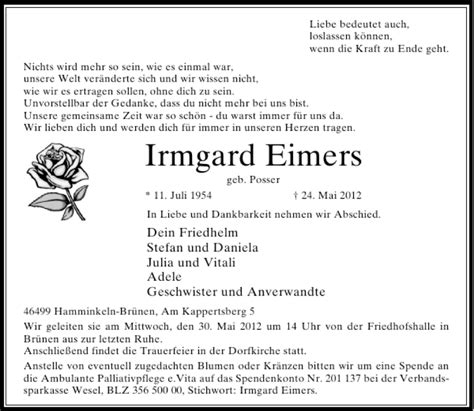 Alle Traueranzeigen F R Irmgard Eimers Trauer Rp Online De