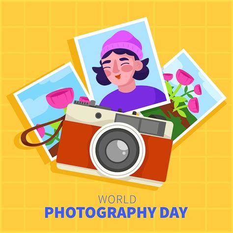 Ilustração plana para celebração do dia mundial da fotografia Vetor