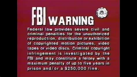 Fbi Warning Screen Worldvision Home Video 1986 Youtube