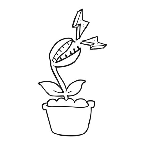 Freehand Drawn Black And White Cartoon Venus Fly Trap Funny Plant