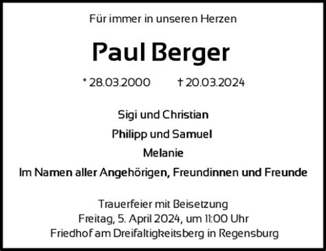 Traueranzeigen Von Paul Berger Mittelbayerische Trauer