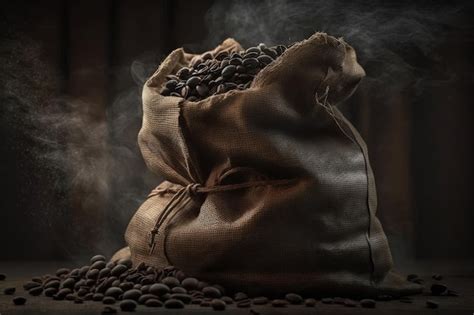 Una bolsa de granos de café ahumados Foto Premium