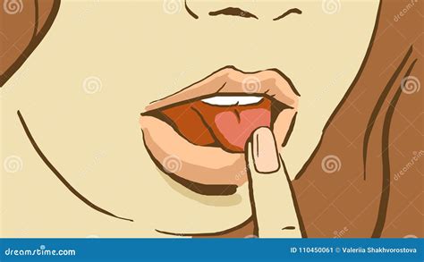 Cartoon Beautiful Girl Touching Her Finger Of The Tongue Stock Vector