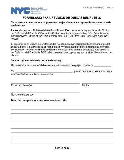 Formulario Dhs 38a Fill Out Sign Online And Download Printable Pdf New York City Spanish