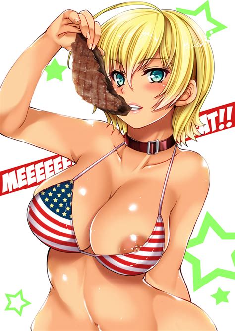 Rule 34 American Flag American Flag Bikini Bikini Blonde Hair Blue Eyes Blush Breasts Gyaru