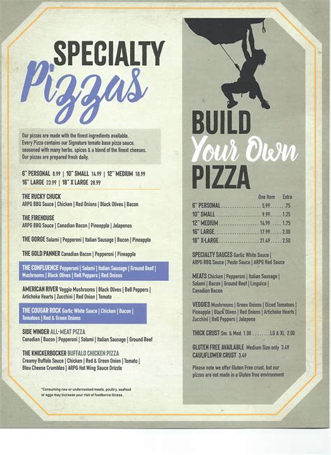 American River Pizza Menu