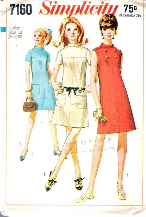 Vintage 1967 Simplicity 7160 Mod Dress Sewing Pattern Size 13 Etsy Vintage Dresses 1960s