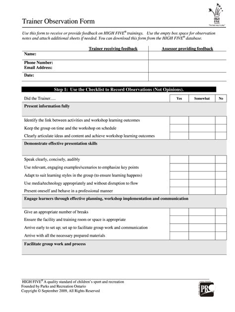 Trainer Observation Fill And Sign Printable Template Online Us