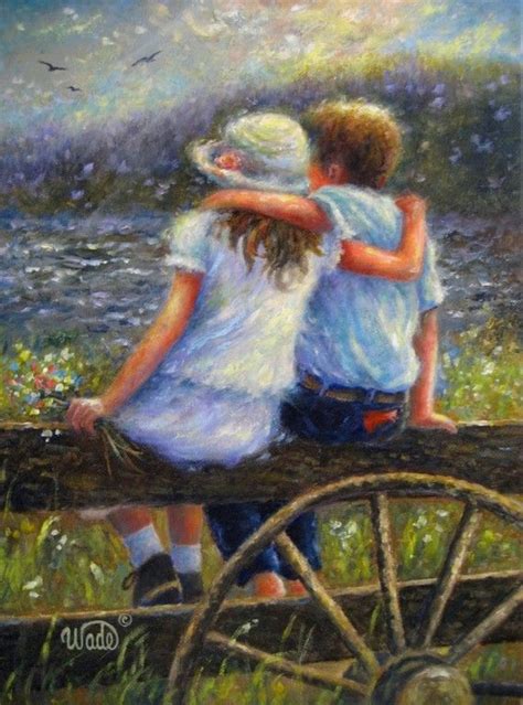 Summer Love Original Oil Painting Country Kids Hugging Art Farm