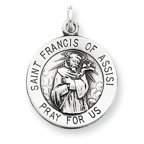 Sterling Silver Antiqued Saint Francis Of Assisi Pendant 58 Inch Long Dia Jewelryweb L