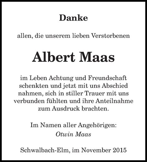 Traueranzeigen Von Albert Maas Saarbruecker Zeitung Trauer De