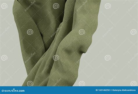 3d Rendering Illustration of Soft Cloth Earthy Green Material on Flat Background. Horizontal ...