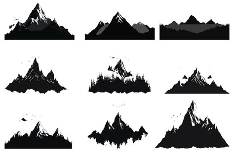 Premium Vector Mountain Set Black Silhouettes Vector