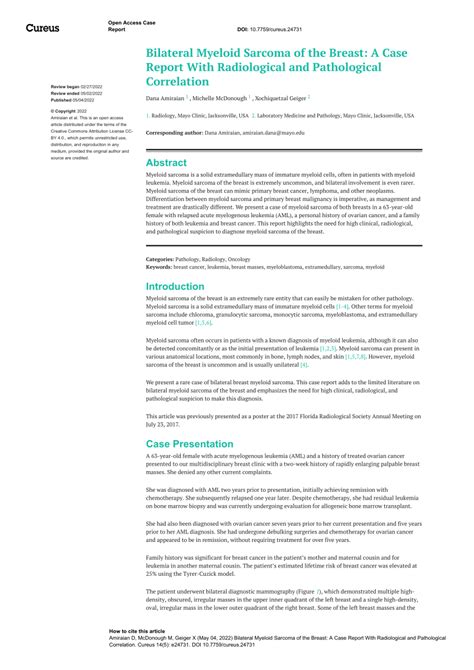 Pdf Bilateral Myeloid Sarcoma Of The Breast A Case Report With