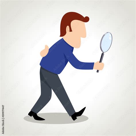 Simple Cartoon Of A Man Figure With Magnifying Glass Stock Vector