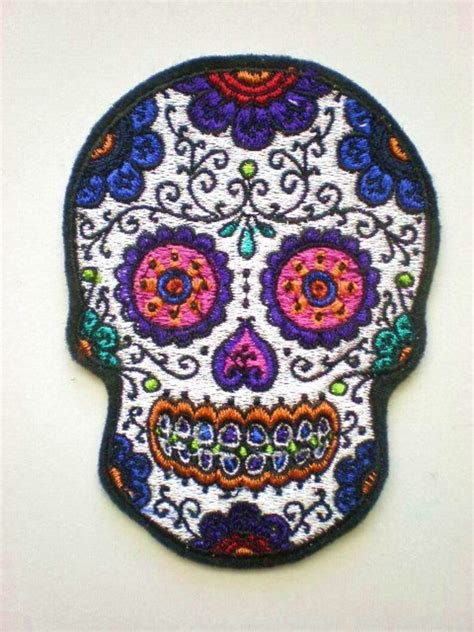 Embroidered Sugar Skull Applique Patch Day Of The Dead Etsy