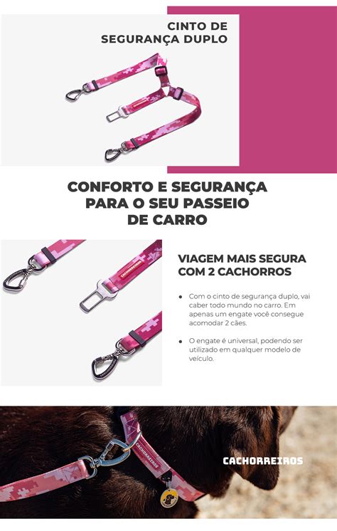 Cinto de segurança duplo para cachorros camuflado by Cleber Santos