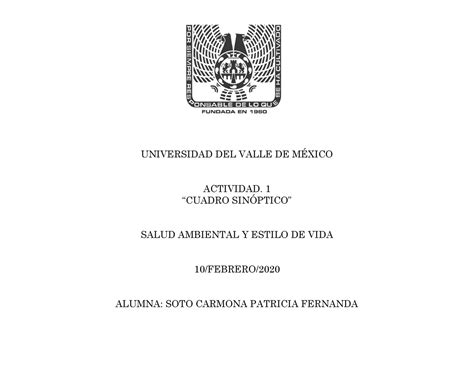 1 Scpf Actividad 1 Salud Ambiental Y Estilo De Vida Universidad Del Valle De M Actividad