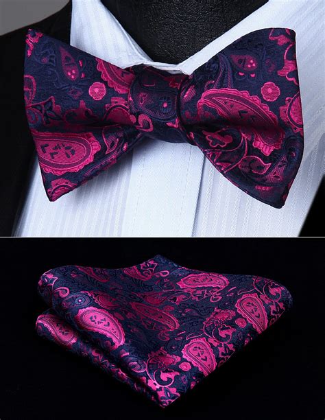 Bp711hs Hot Pink Paisley Bowtie Men Butterfly Silk Self Bow Tie Handkerchief Set In Mens Ties