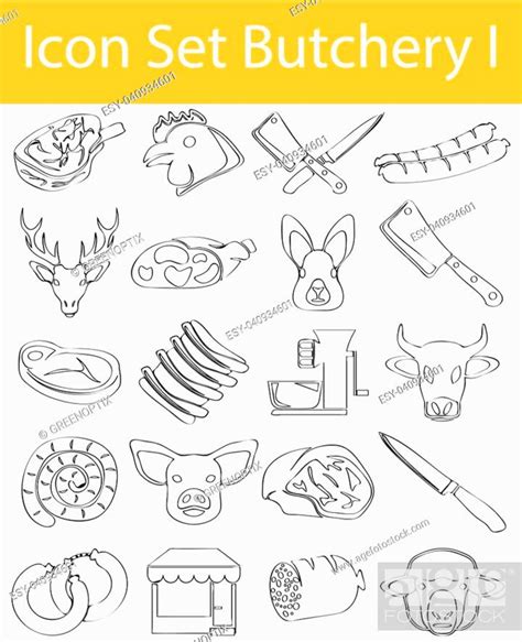 Drawn Doodle Lined Icon Set Butchery I With 16 Icons For The Creative