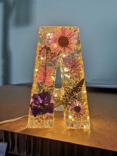 Floral Resin Letter Lamp Light Up Etsy UK