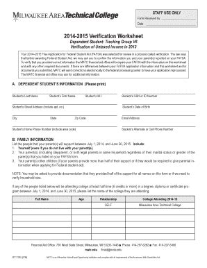 Fillable Online Matc StAFF USe ONLY Form Received By Date 2014 2015