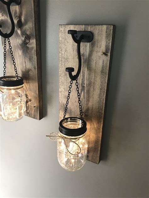 Hanging Mason Jar Wall Sconce Mason Jar Sconce With Lights Etsy