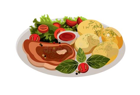 Vector Illustration of a Plate with Food Stock Vector - Illustration of color, dener: 178715974