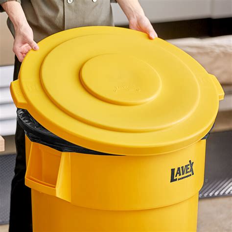 Lavex 55 Gallon Yellow Round Commercial Trash Can Lid