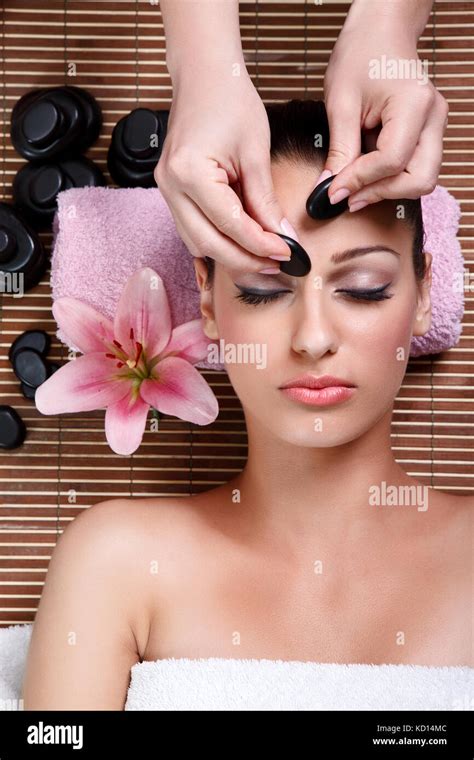 Beauty Woman Having Cosmetic Massage Facial Treatment Close Up Stock