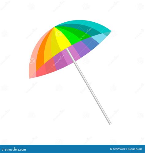 Rainbow Colored Beach Umbrella Isolated On White Background