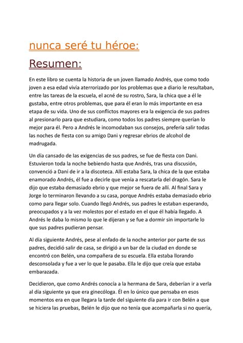 Nunca seré tu héroe resumen del libro Libros Resumenes