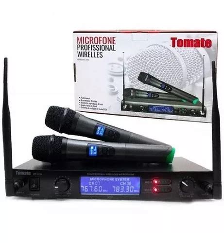 Microfone Profissional Sem Fio Wireless Duplo Uhf Tomate Cor Preto