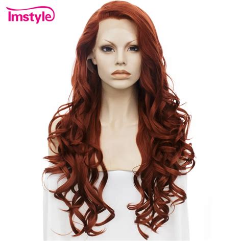 Imstyle Wavy Long Dark Red Wig Lace Front Wigs For Women Synthetic Lace