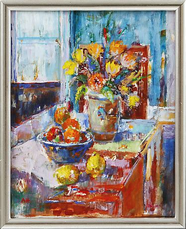 Oidentifierad Konstn R Still Life Oil On Canvas Signed Ah Art