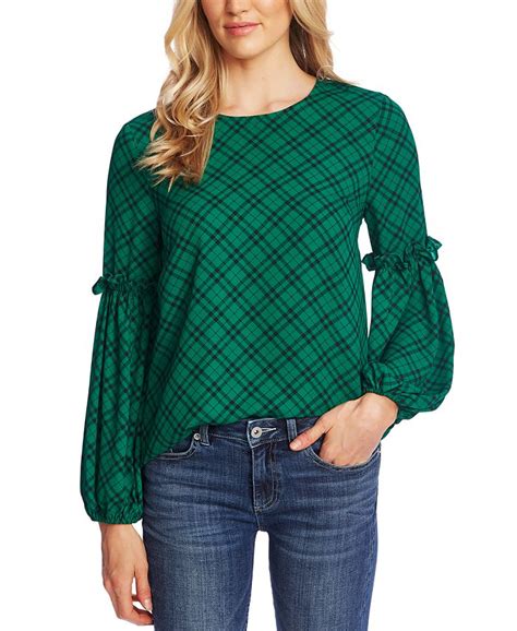 Cece Elegant Plaid Puff Lantern Sleeve Top Macys